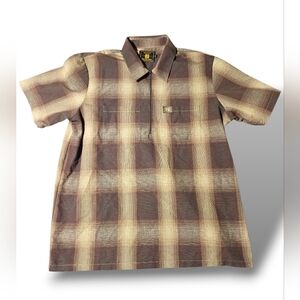 FB County Zip Shirt Men M Brown Plaid Long Sleeve  Zip Checker Cholo Lowrider OG